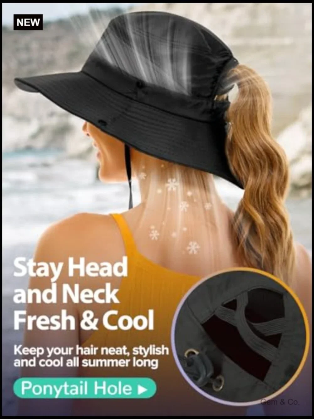 Bucket Hat with Ponytail Hole UPF 50+ Waterproof Fishing Safari Hiking Hat